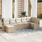 Sofa Set mit Kissen 7 pcs Beige Poly Rattan