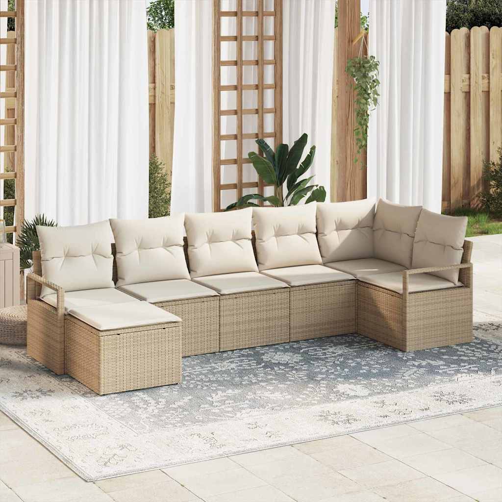 Sofa Set mit Kissen 7 pcs Beige Poly Rattan