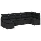 Sofa Set mit Kissen 7 pcs Schwarz Poly Rattan