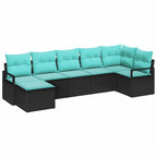 Sofa Set mit Kissen 7 pcs Schwarz Poly Rattan