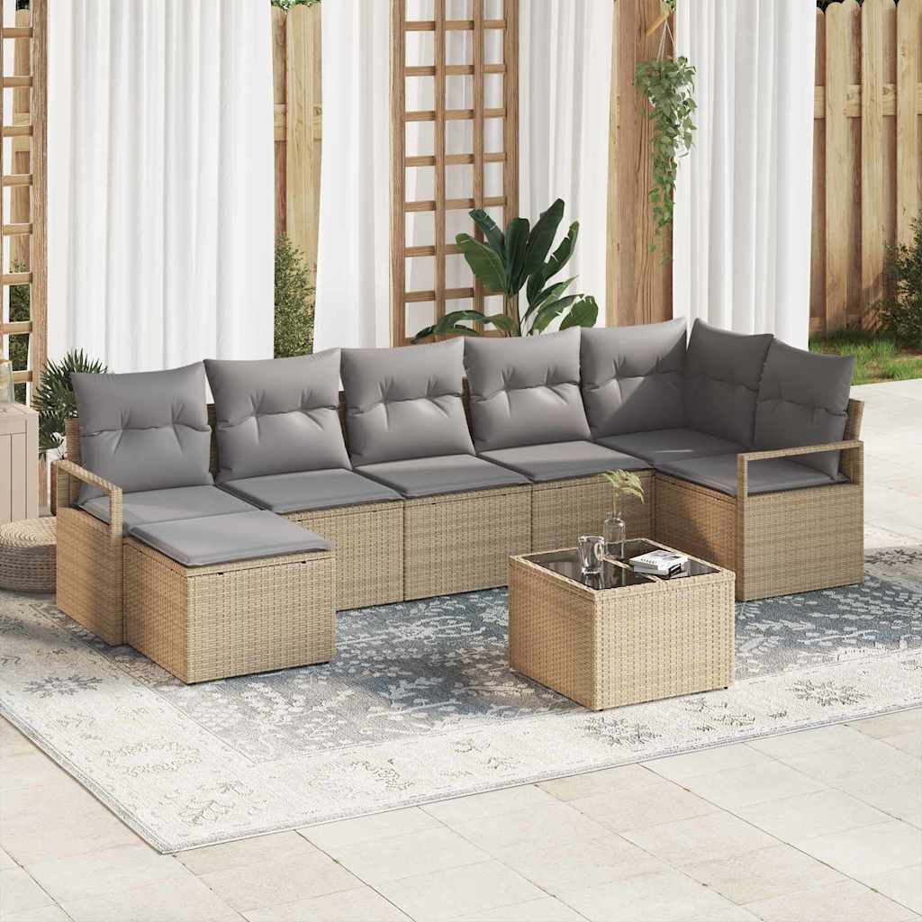 Sofa Set mit Kissen 8 pcs Beige Poly Rattan