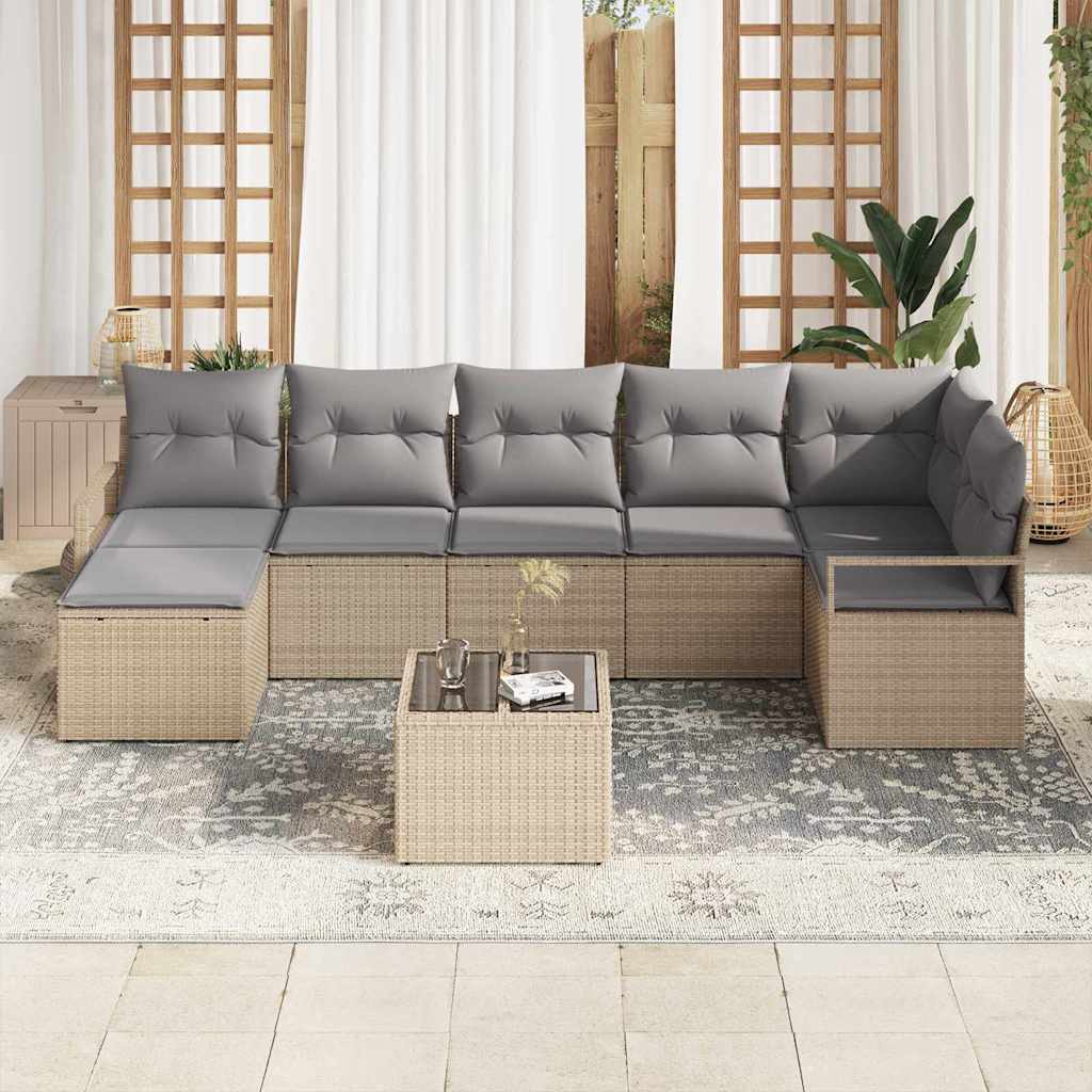 Sofa Set mit Kissen 8 pcs Beige Poly Rattan