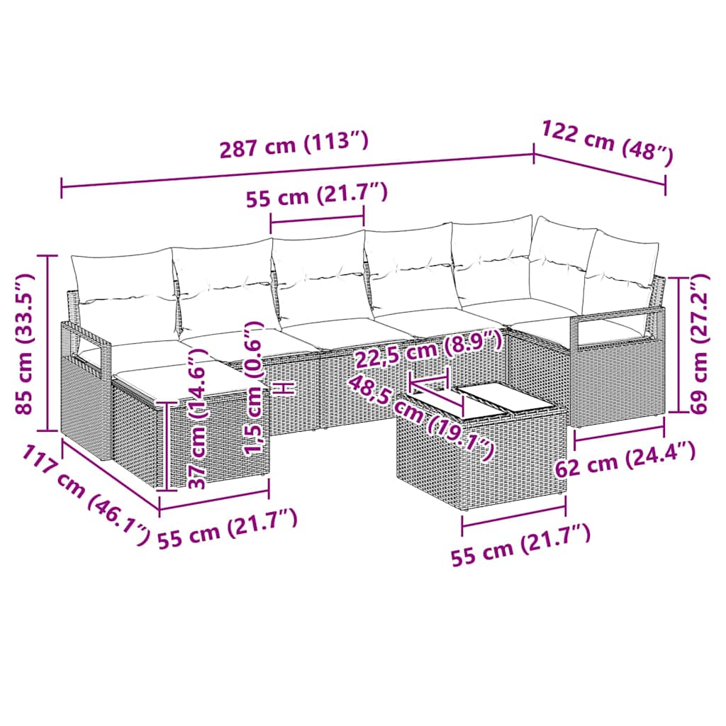 Sofa Set 8 pcs Beige Poly-Rattan