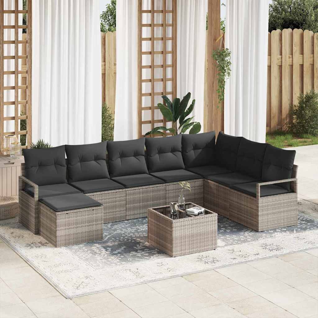 Sofa Set mit Kissen 8 pcs Hellgrau Poly Rattan