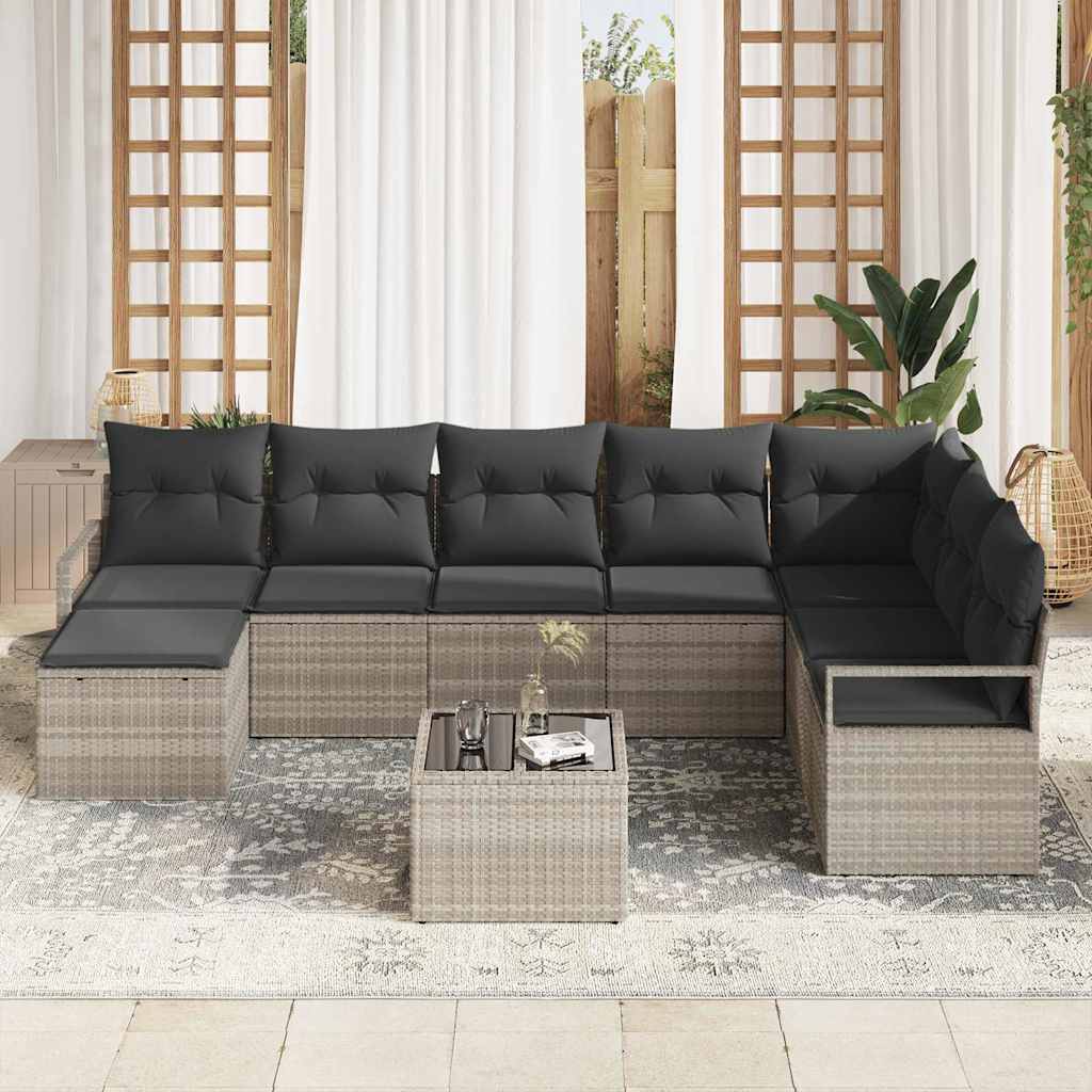 Sofa Set mit Kissen 8 pcs Hellgrau Poly Rattan