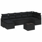 Sofa Set mit Kissen 8 pcs Schwarz Poly Rattan