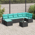 Sofa Set mit Kissen 8 pcs Schwarz Poly Rattan