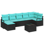Sofa Set mit Kissen 8 pcs Schwarz Poly Rattan