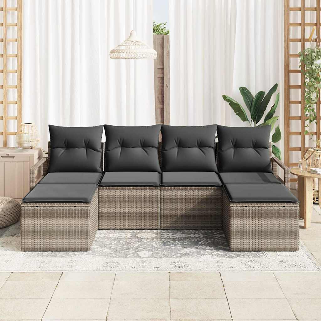 Sofa Set 6 pcs Grau Poly-Rattan