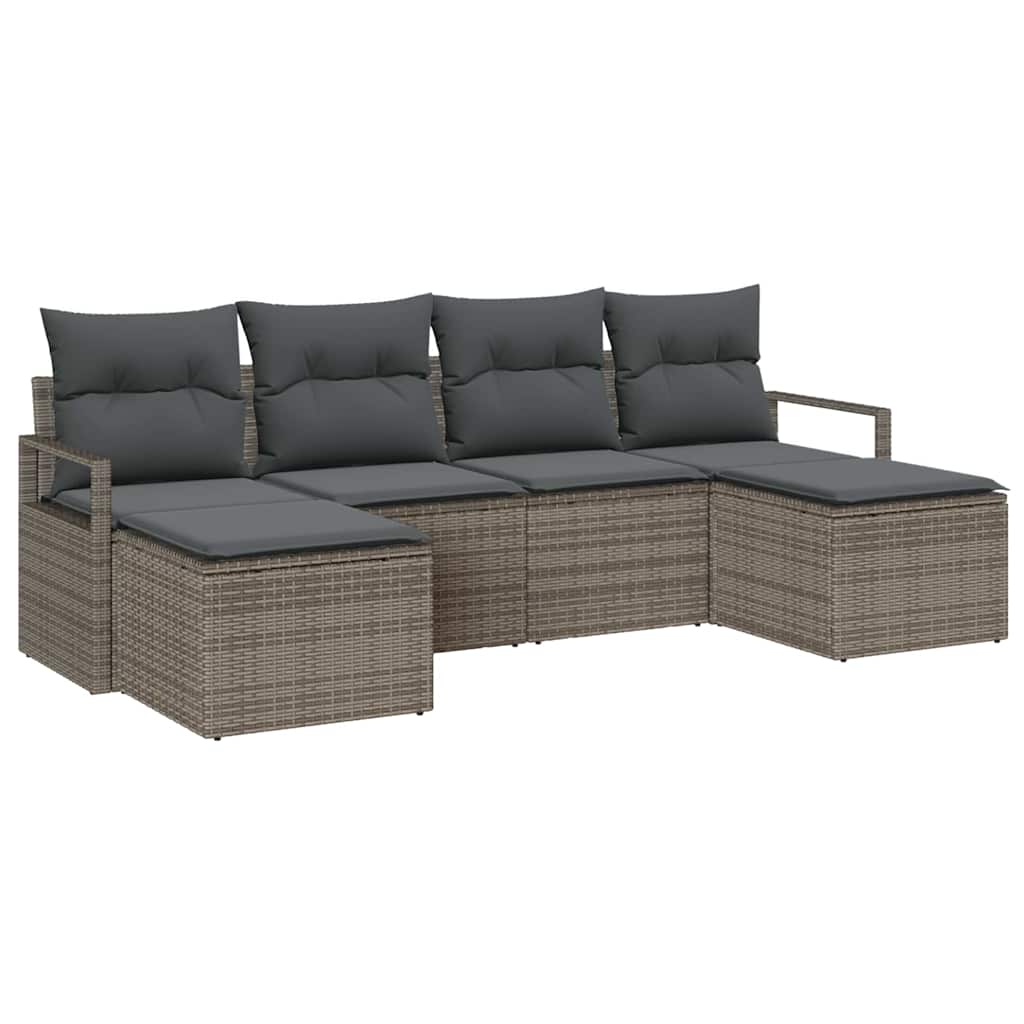 Sofa Set 6 pcs Grau Poly-Rattan