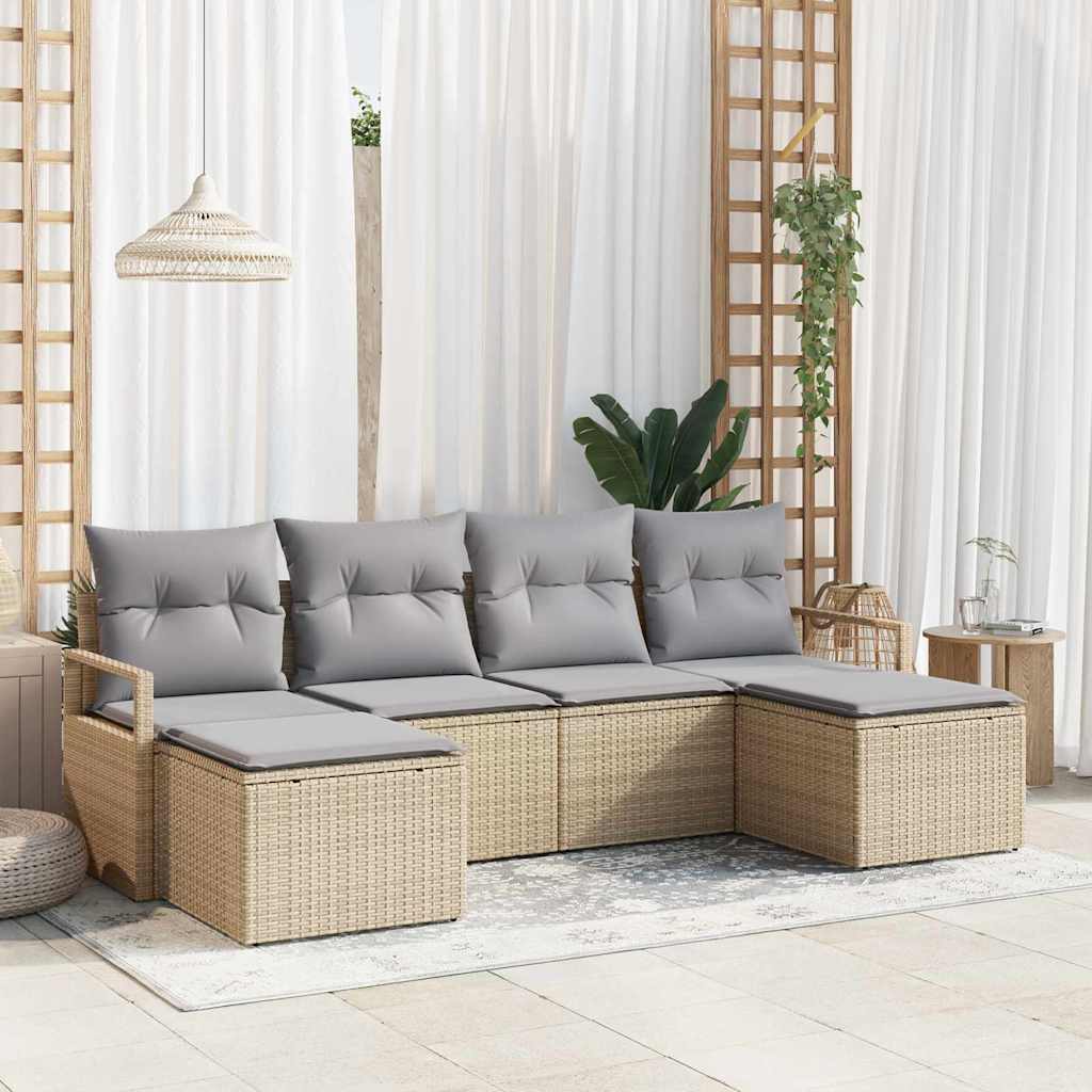 Sofa Set mit Kissen 6 pcs Beige Poly Rattan
