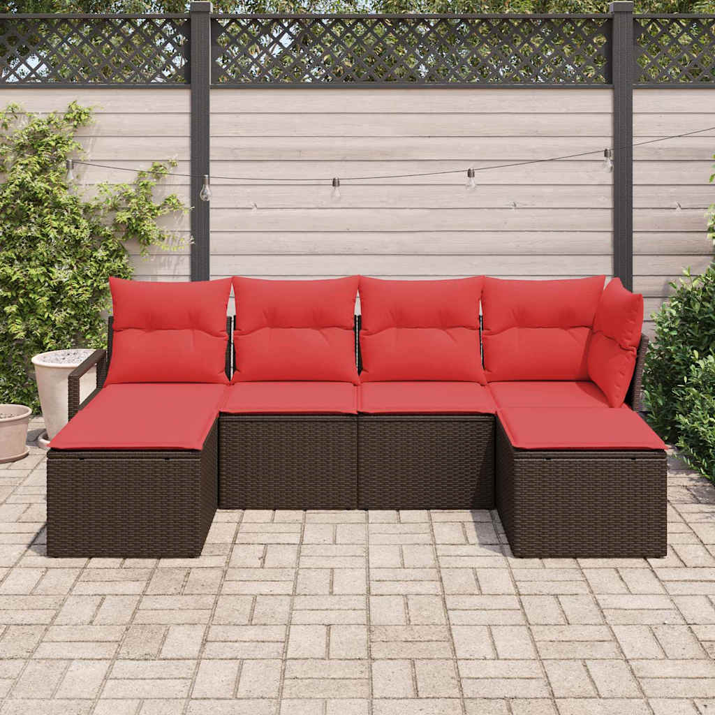 Sofa Set mit Kissen 6 pcs Braun Poly Rattan