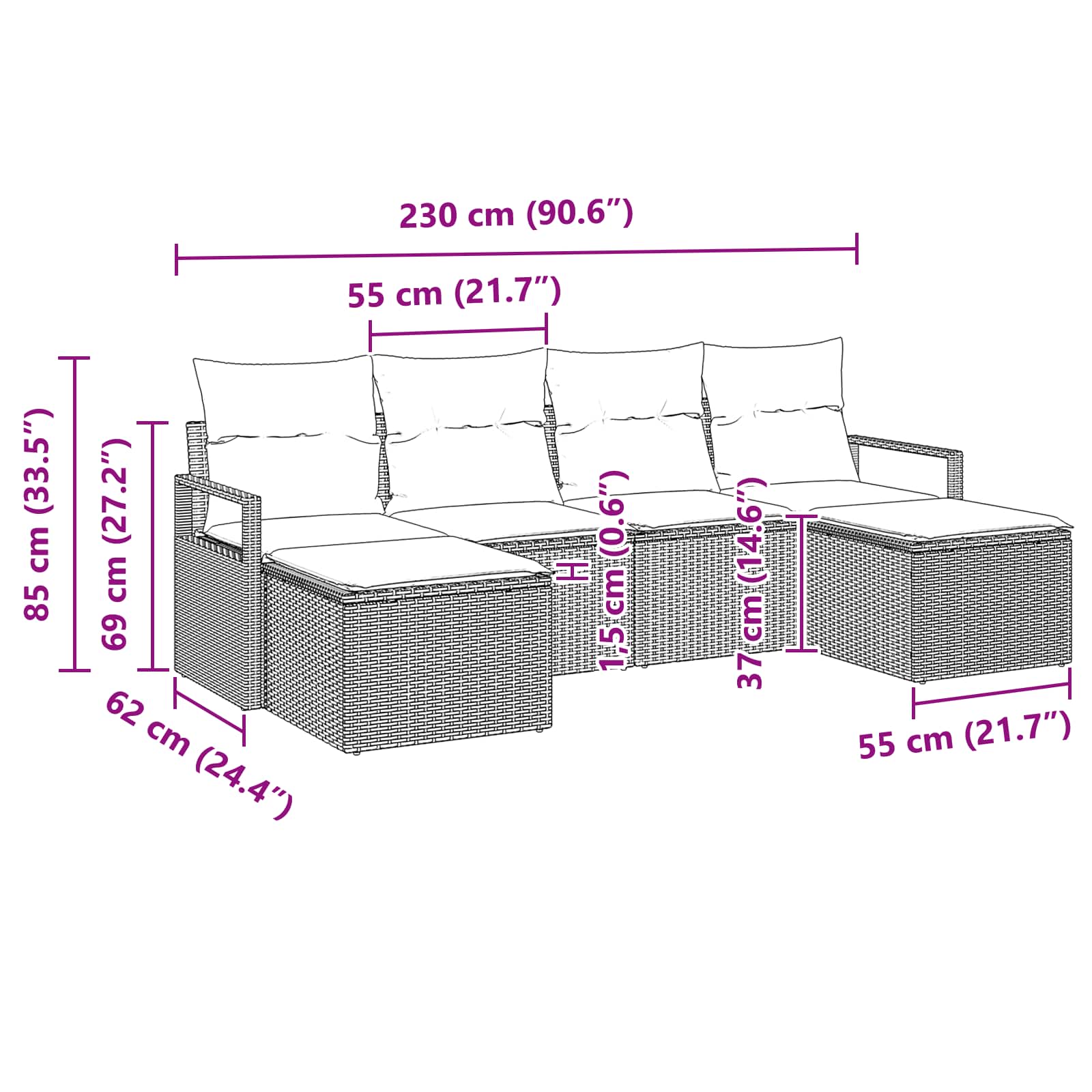Sofa Set mit Kissen 6 pcs Grau Poly Rattan