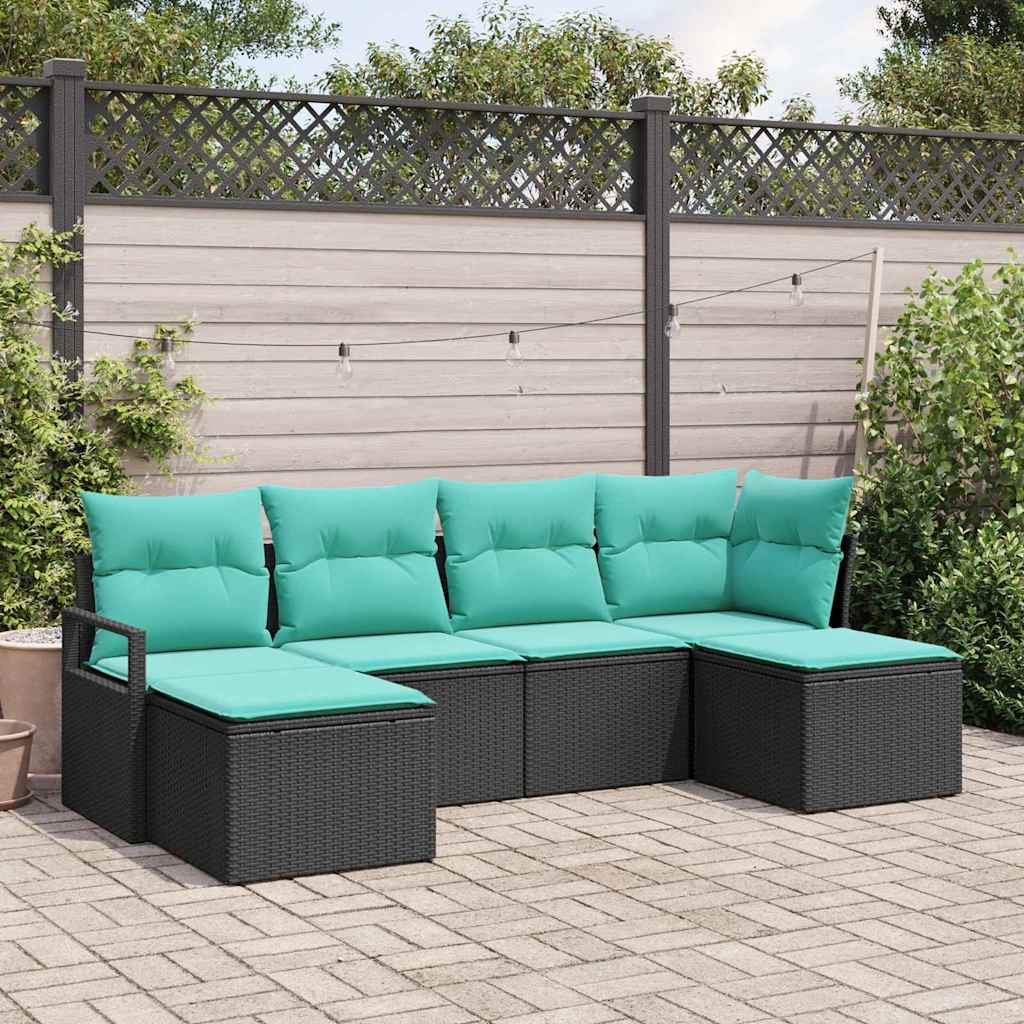 Sofa Set 6 pcs Schwarz Poly-Rattan