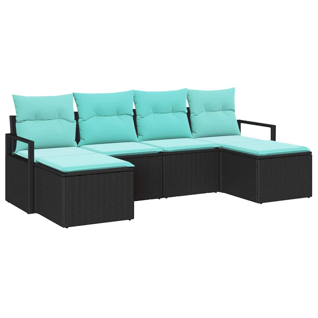 Sofa Set 6 pcs Schwarz Poly-Rattan