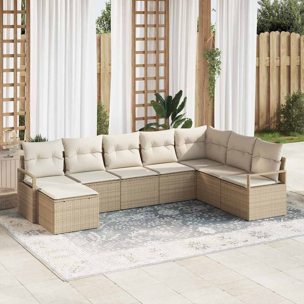 Sofa Set mit Kissen 8 pcs Beige Poly Rattan