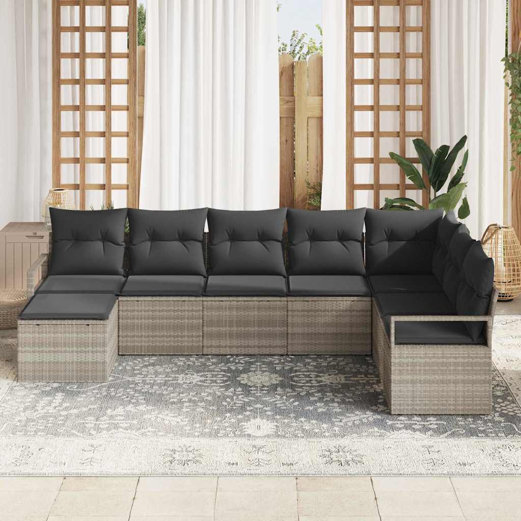 Sofa Set mit Kissen 8 pcs Hellgrau Poly Rattan