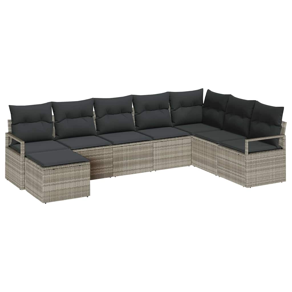 Sofa Set mit Kissen 8 pcs Hellgrau Poly Rattan