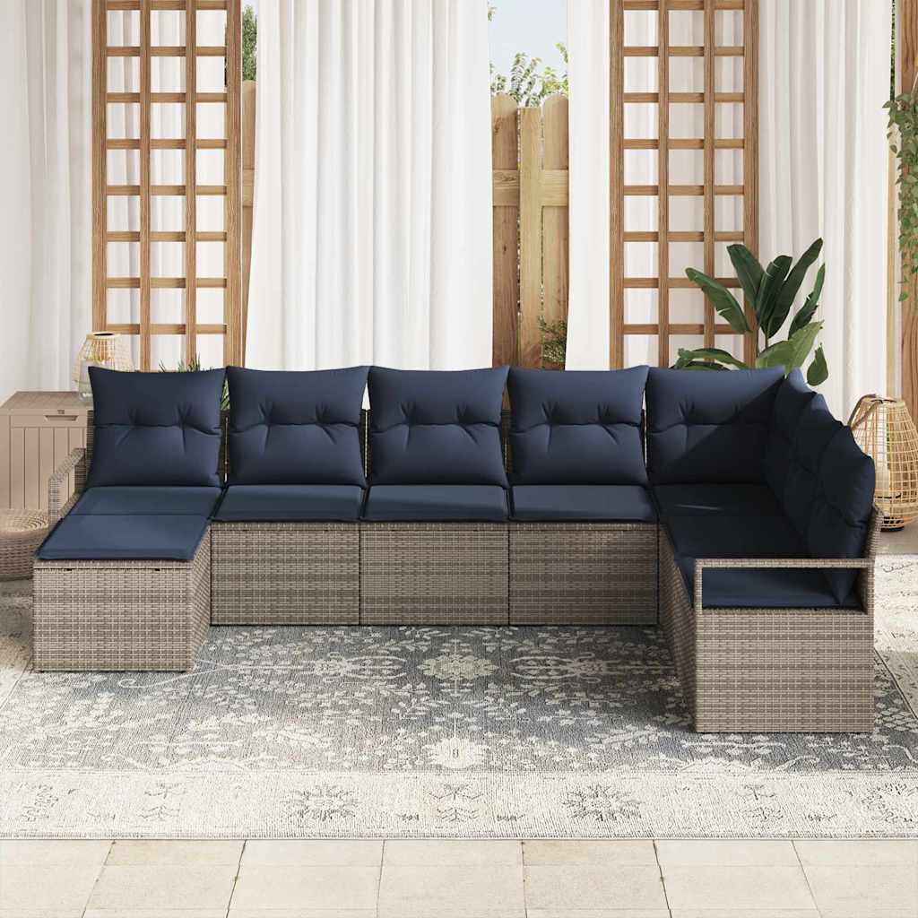 Sofa Set mit Kissen 8 pcs Grau Poly Rattan