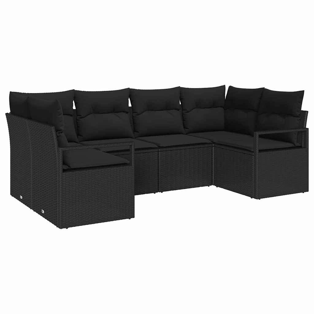Sofa Set mit Kissen 6 pcs Schwarz Poly-Rattan