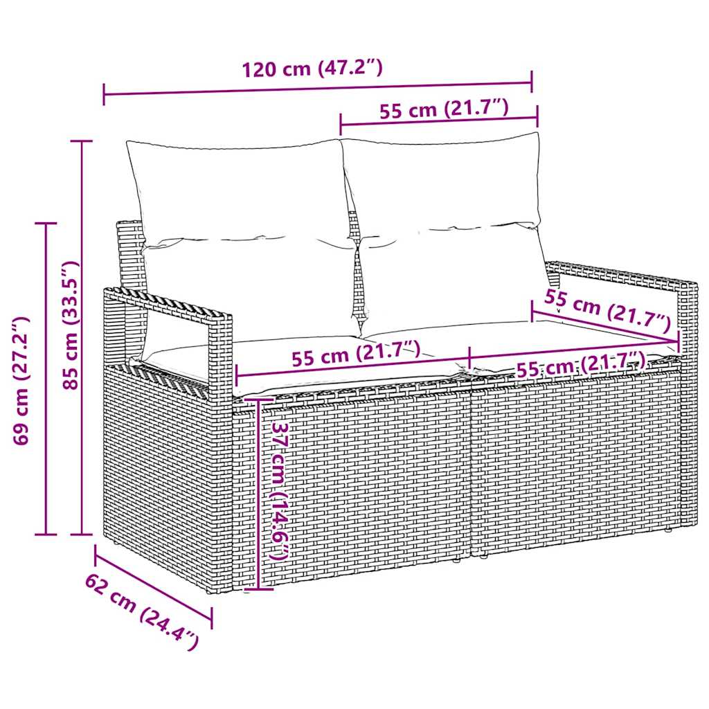 Sofa Set mit Kissen 6 pcs Schwarz Poly-Rattan