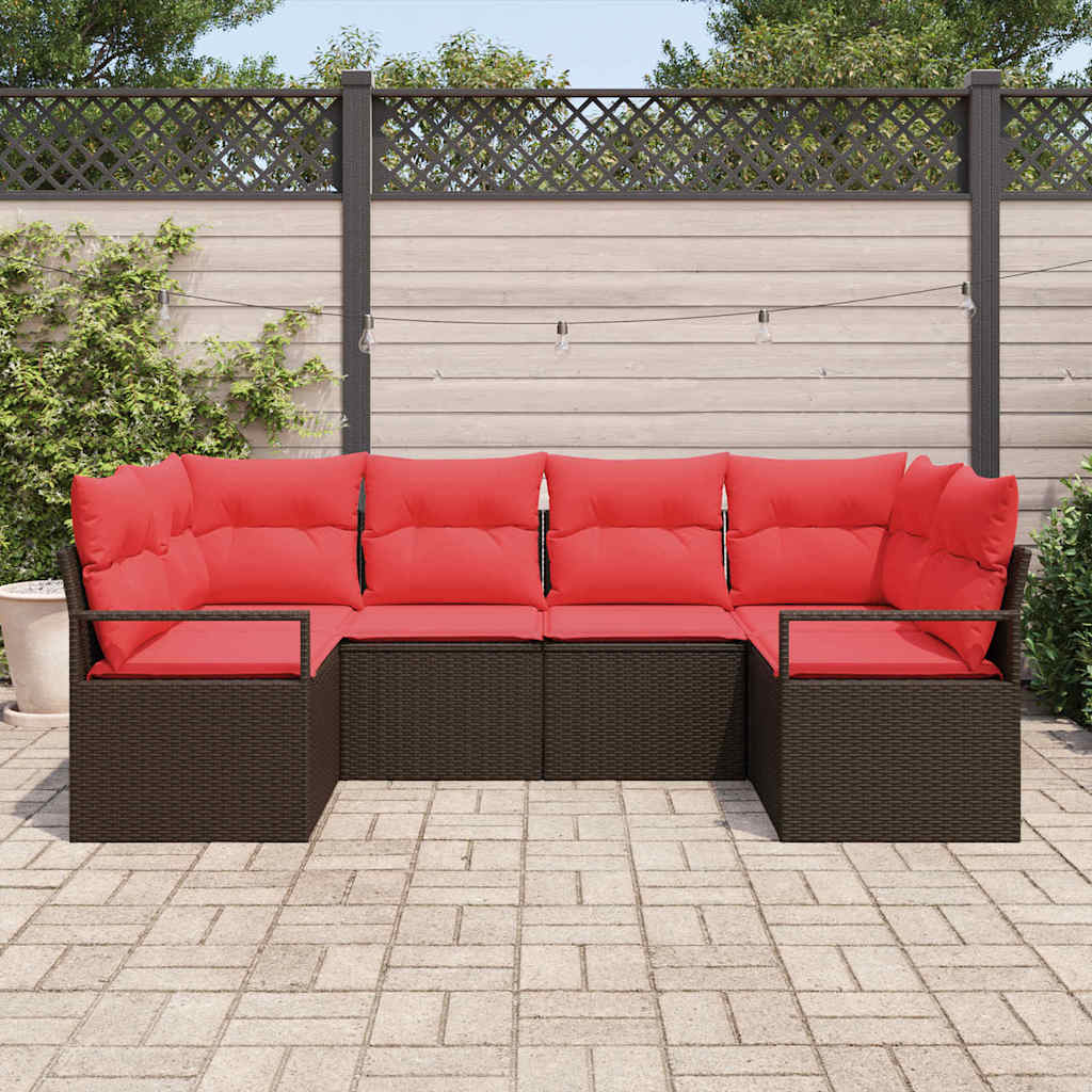 Sofa Set mit Kissen 6 pcs Braun Poly Rattan