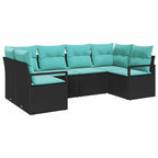 Sofa Set mit Kissen 6 pcs Schwarz Poly Rattan