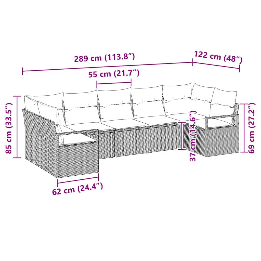 Sofa Set mit Kissen 7 pcs Braun Poly Rattan
