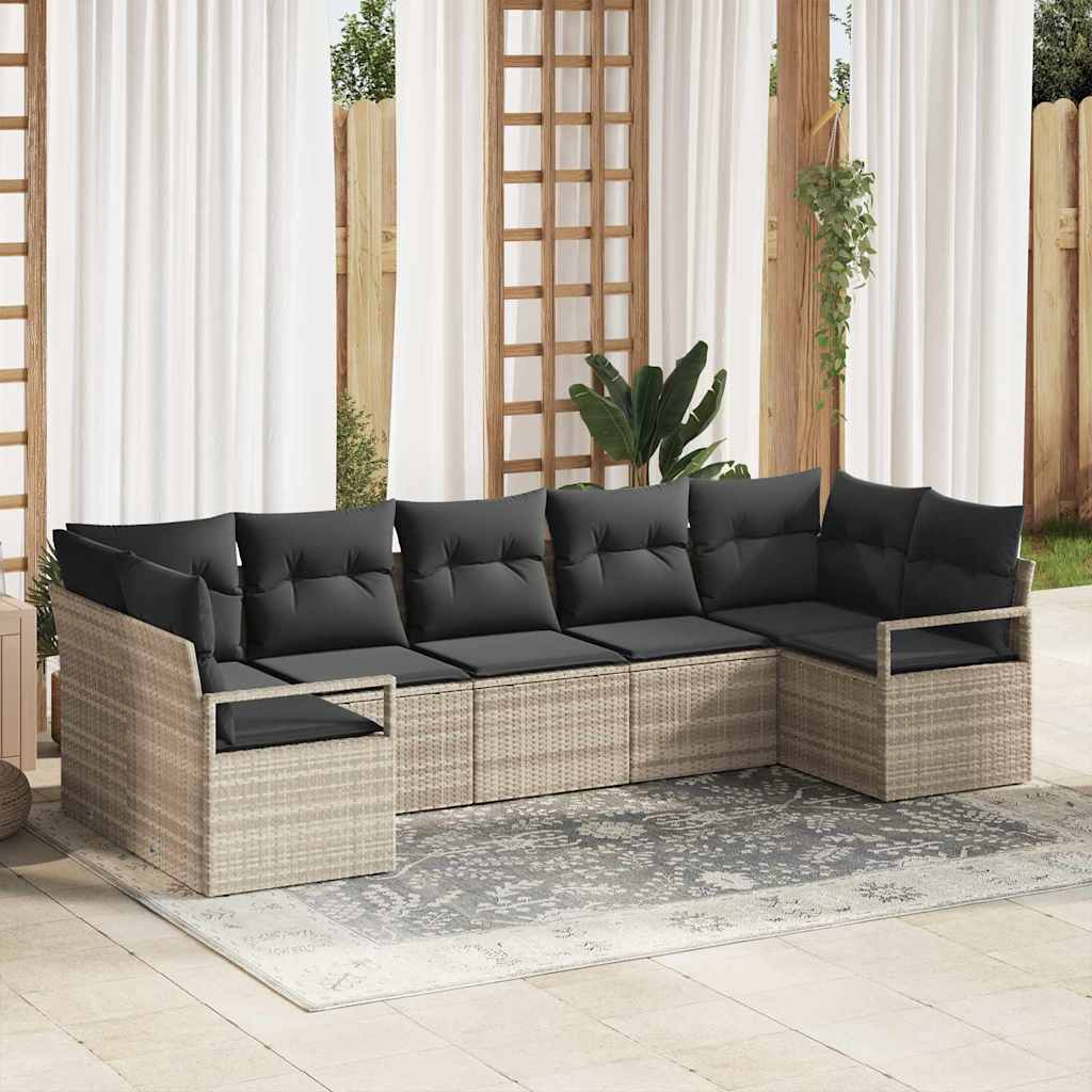 Sofa Set mit Kissen 7 pcs Hellgrau Poly Rattan