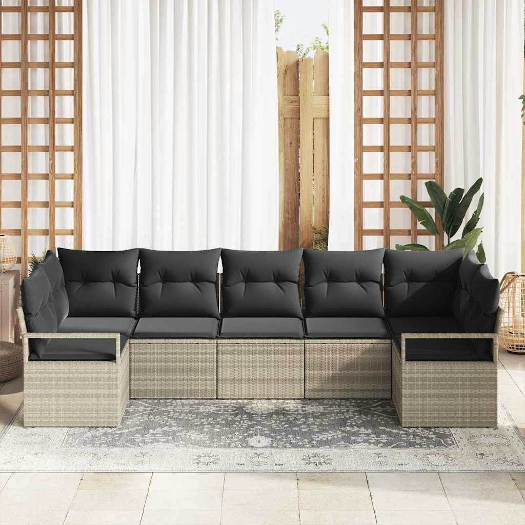 Sofa Set mit Kissen 7 pcs Hellgrau Poly Rattan
