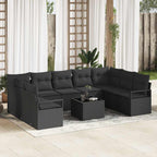 Sofa Set mit Kissen 10 pcs Schwarz Poly-Rattan