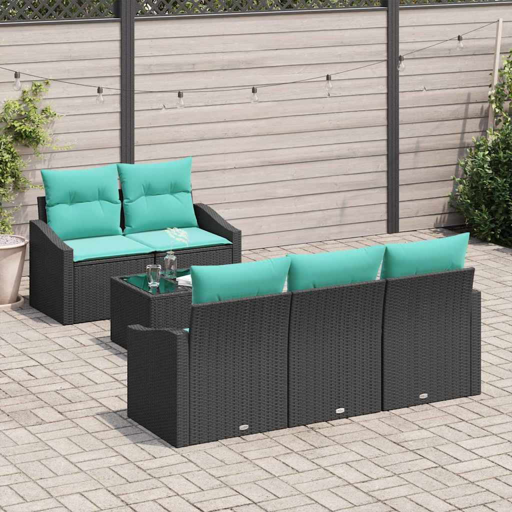 Sofa Set mit Kissen 6 pcs Schwarz und Türkis Poly Rattan