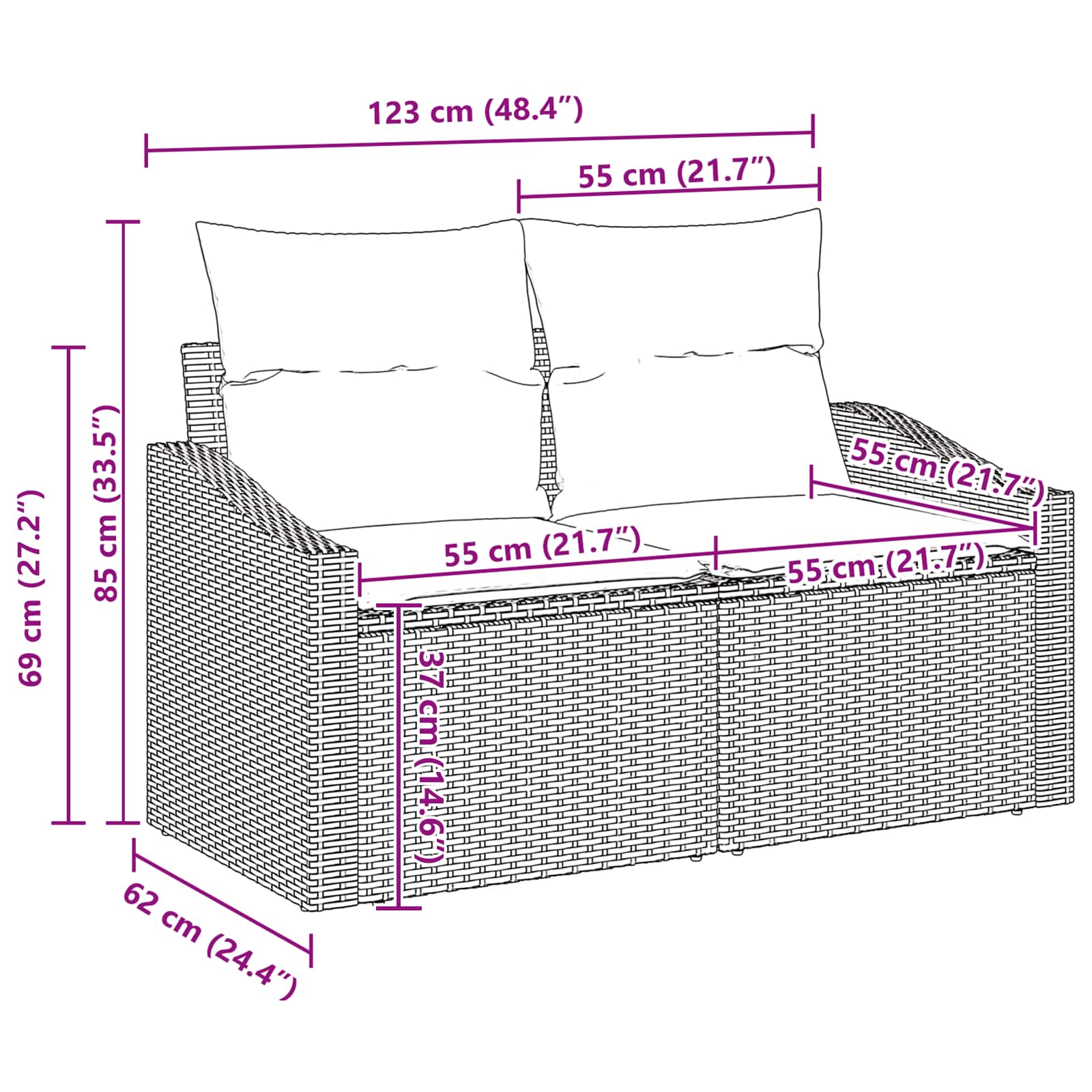 Sofa Set mit Kissen 6 pcs Schwarz und Türkis Poly Rattan