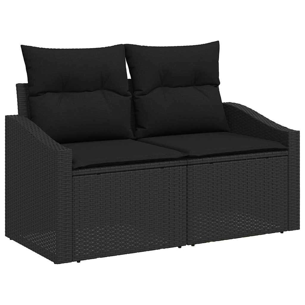 Sofa Set mit Kissen mit Kissen 7 pcs Schwarz Poly Rattan