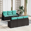 Sofa Set mit Kissen 7 pcs Schwarz und Türkis Poly Rattan
