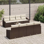 Sofa Set mit Kissen 9 pcs Braun und Creme Poly Rattan