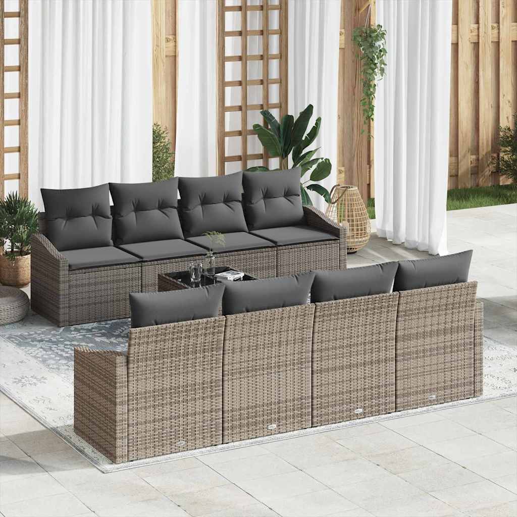 Sofa Set mit Kissen mit Kissen 9 pcs Grau Poly Rattan