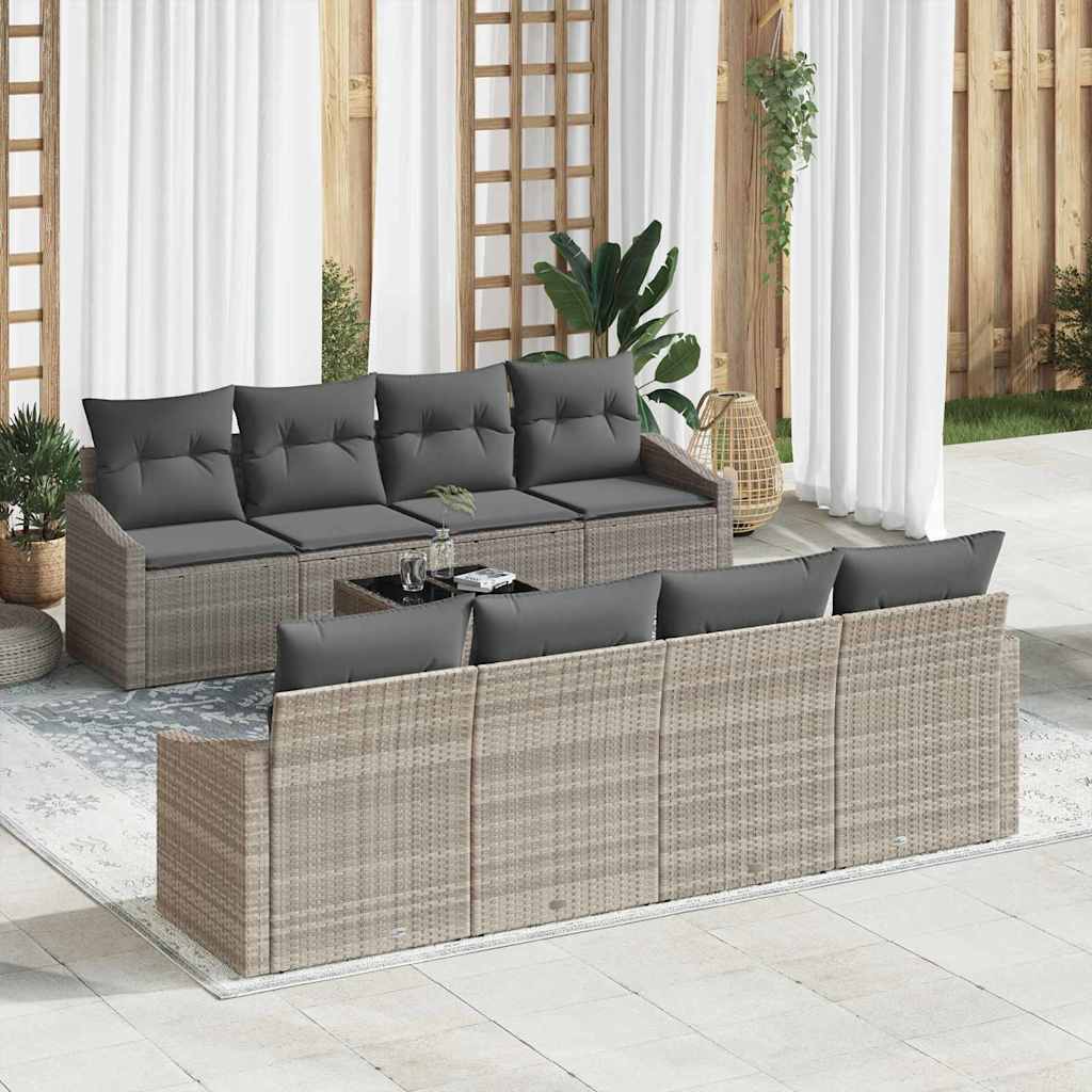 Sofa Set mit Kissen mit Kissen 9 pcs Hellgrau Poly Rattan