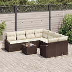 Sofa Set mit Kissen 9 pcs Braun und Creme Poly Rattan