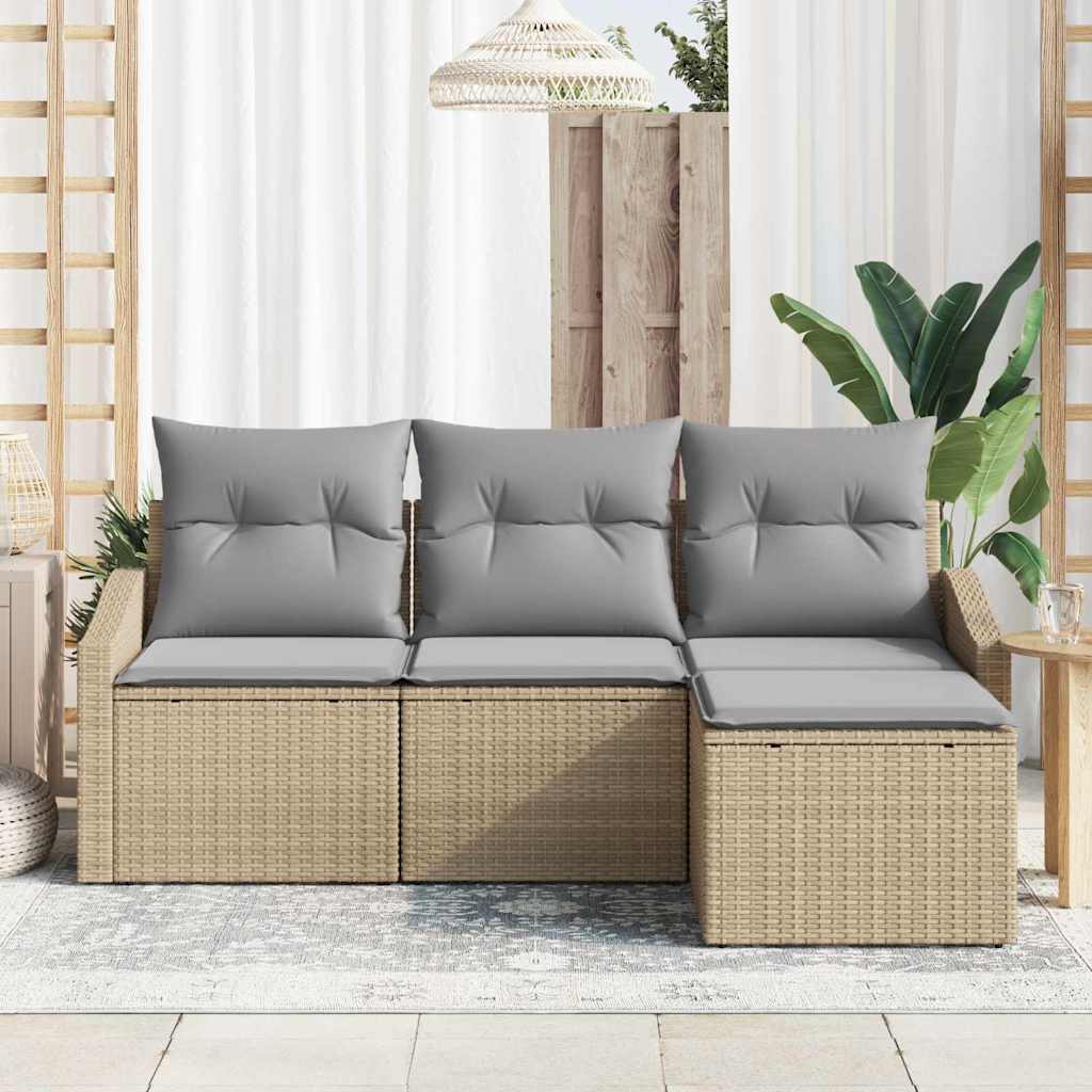 Sofa Set mit Kissen 4 pcs Beige Poly Rattan
