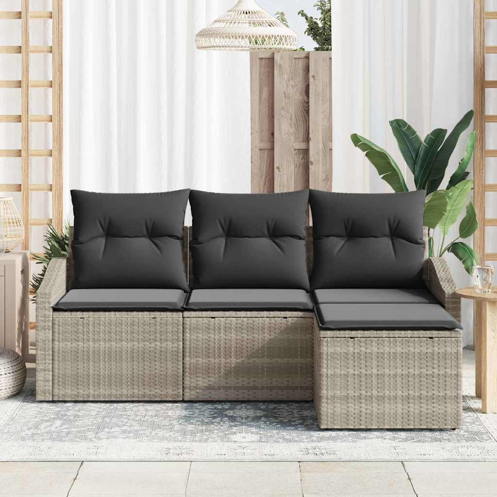 Sofa Set mit Kissen 4 pcs Hellgrau Poly Rattan