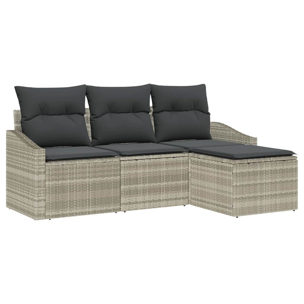 Sofa Set mit Kissen 4 pcs Hellgrau Poly Rattan
