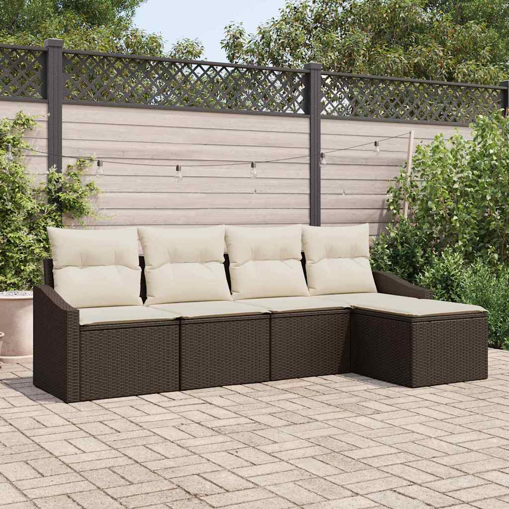 Sofa Set mit Kissen 5 pcs Braun Poly Rattan