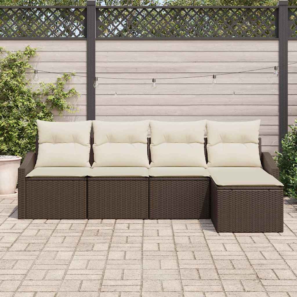 Sofa Set mit Kissen 5 pcs Braun Poly Rattan