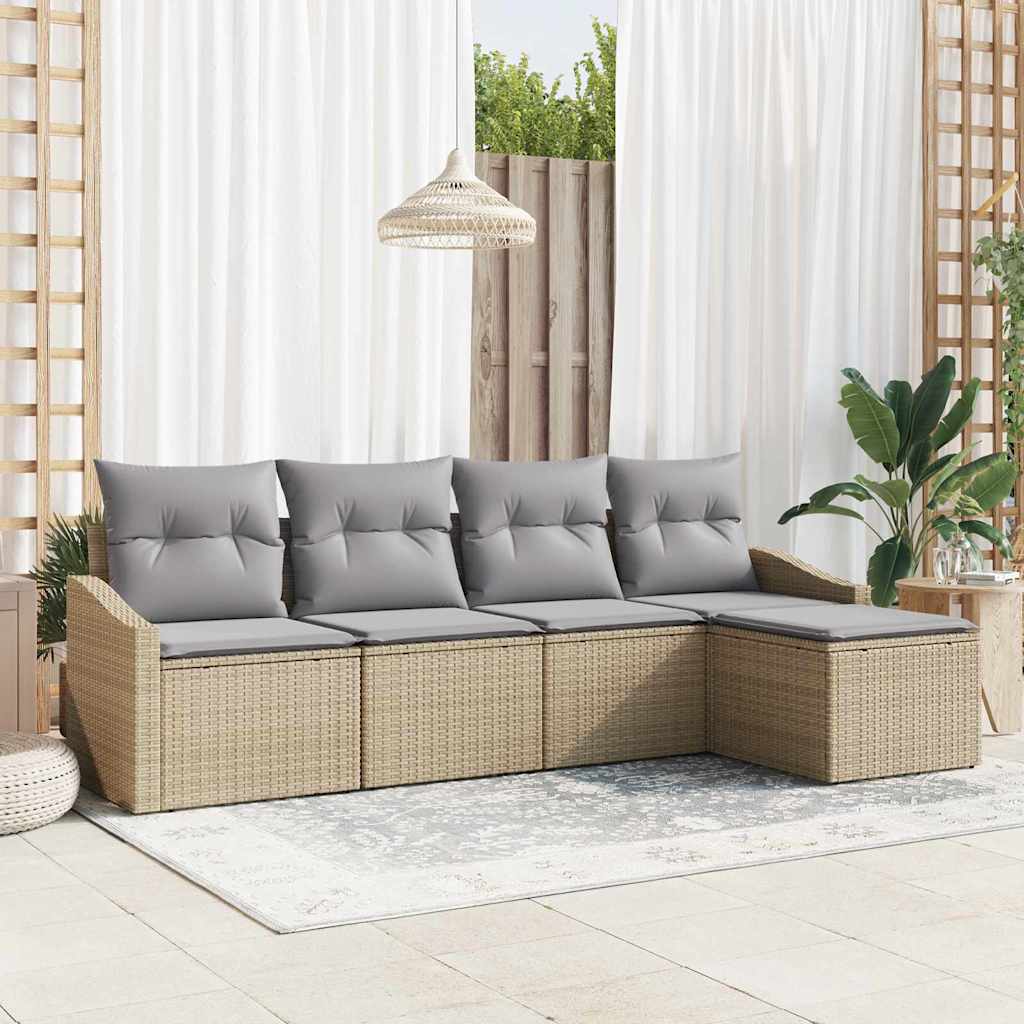 Sofa Set mit Kissen 5 pcs Beige Poly Rattan