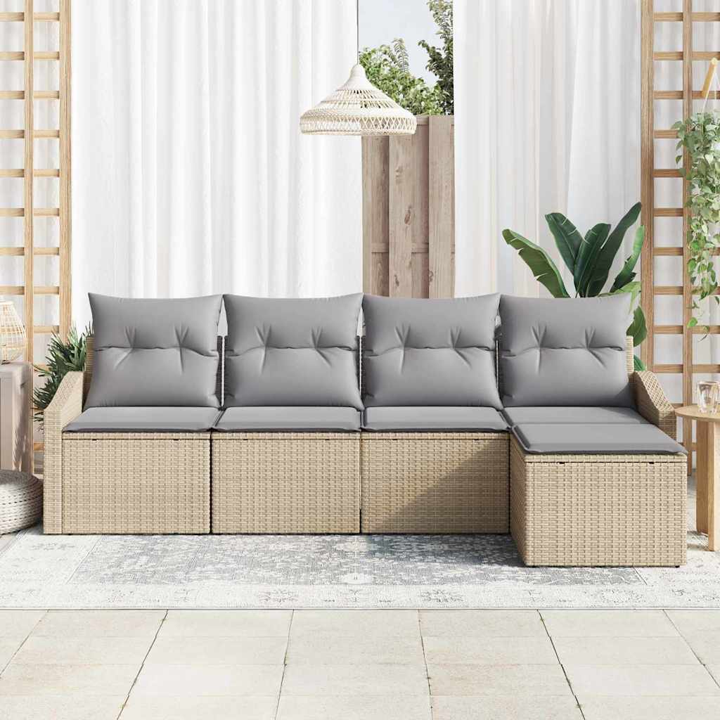 Sofa Set mit Kissen 5 pcs Beige Poly Rattan