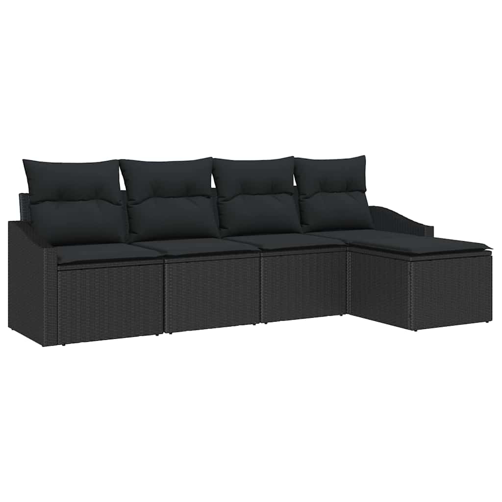 Sofa Set mit Kissen 5 pcs Schwarz Poly Rattan