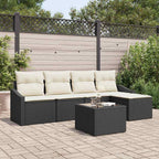Sofa Set mit Kissen 6 pcs Schwarz Poly Rattan