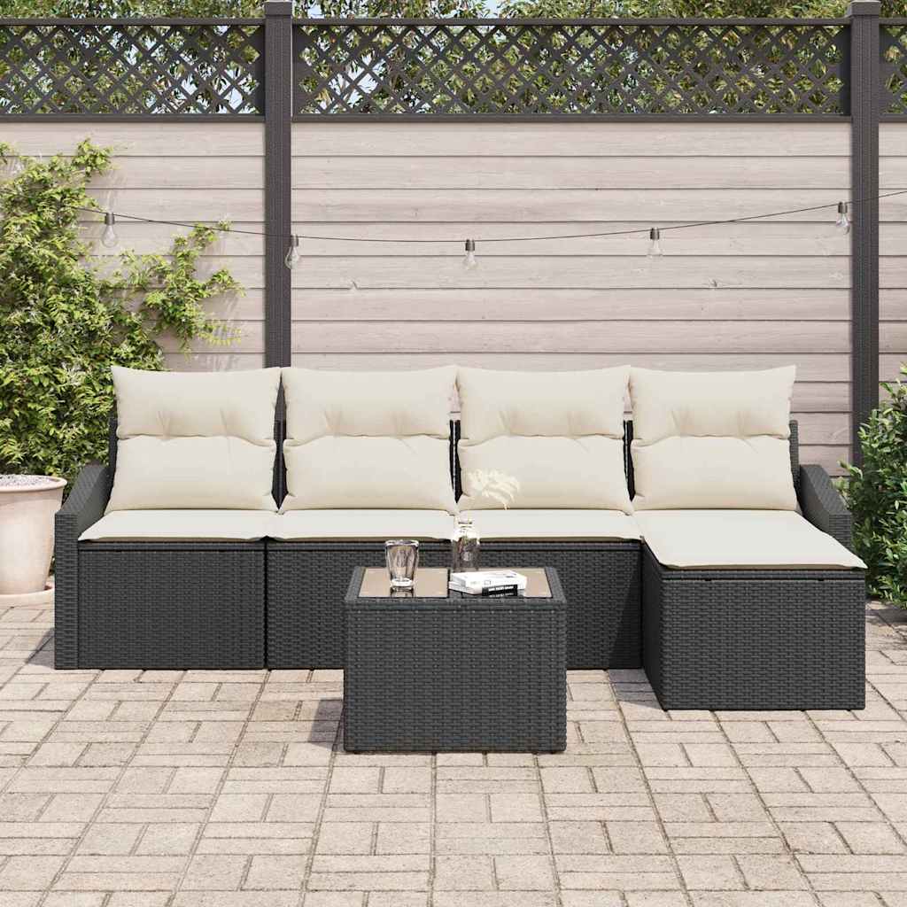 Sofa Set mit Kissen 6 pcs Schwarz Poly Rattan