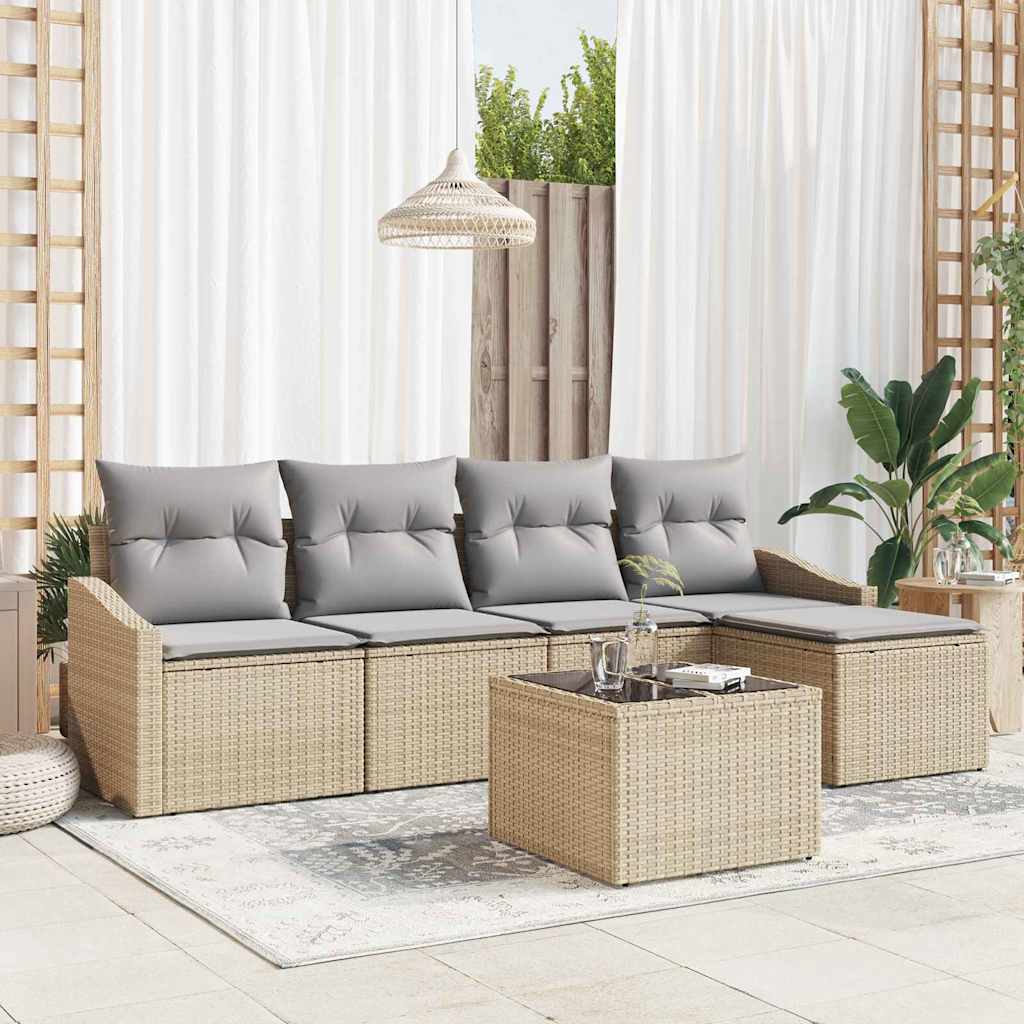 Sofa Set mit Kissen 6 pcs Beige Poly-Rattan